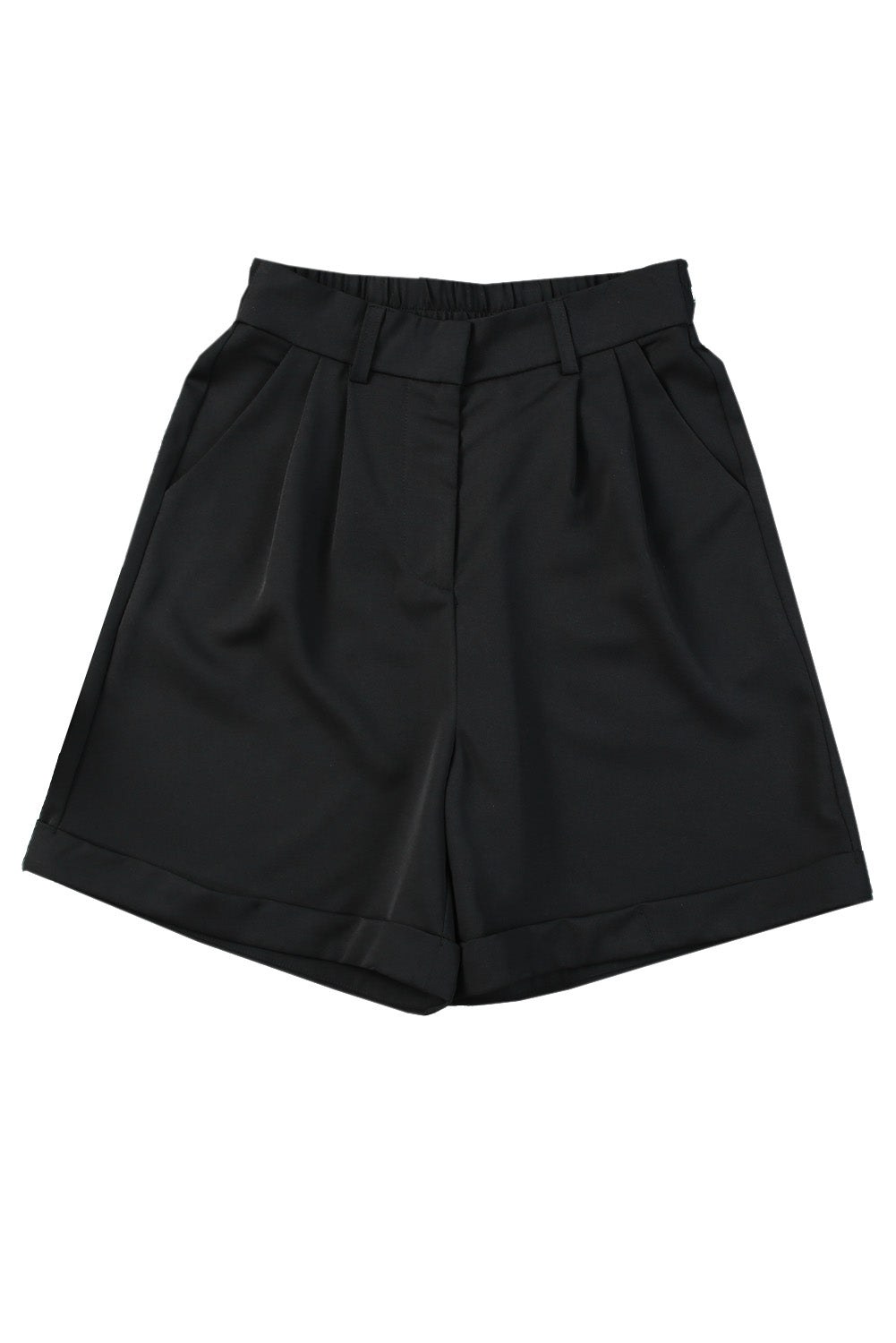 Black Casual Pocketed High Waist Bermuda Shorts