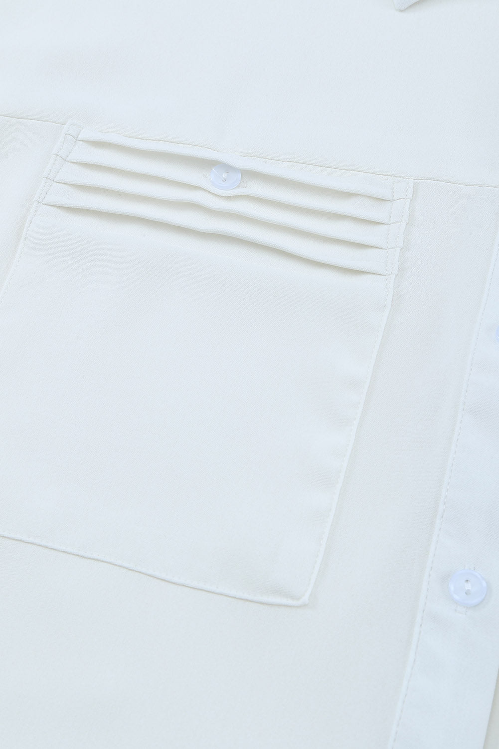 White Solid Pocket Long Sleeve Button-up Shirt