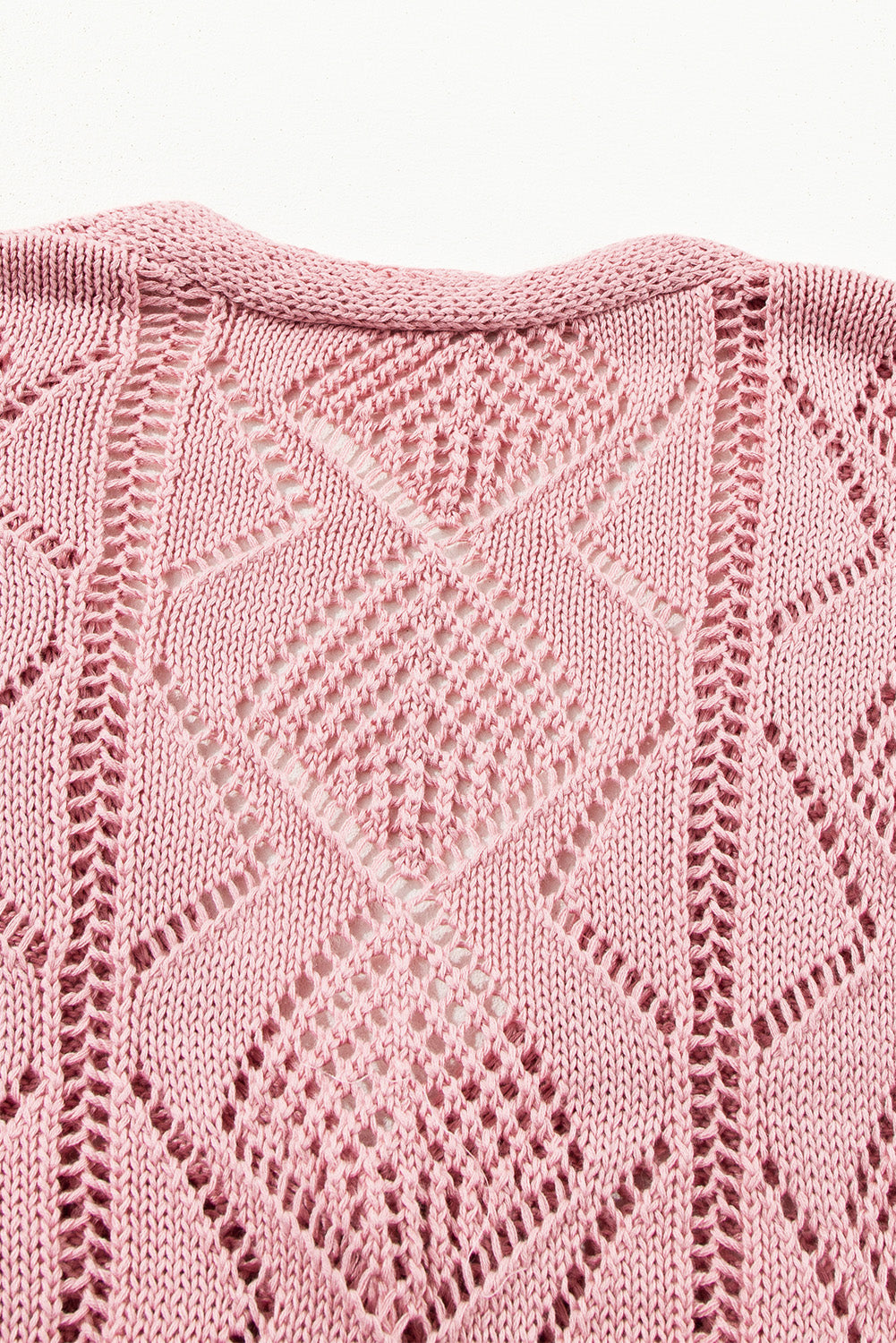 Pink Open Knit Button-Up Plus Size Cardigan