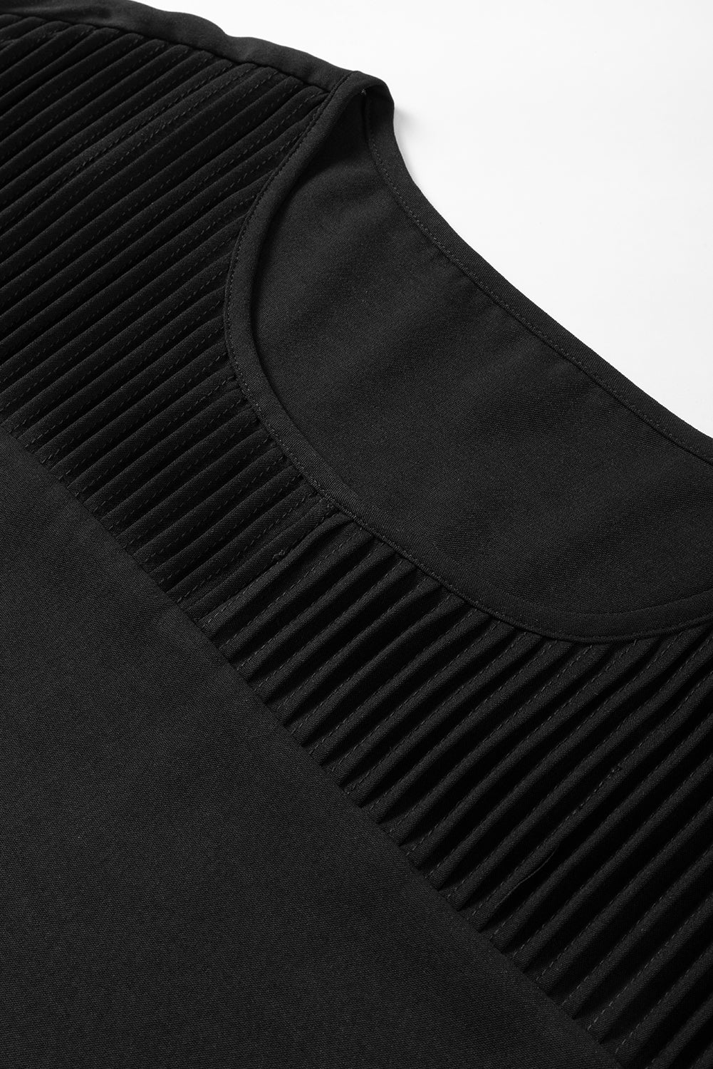 Black Roll Up Sleeve Stitching Detail Blouse