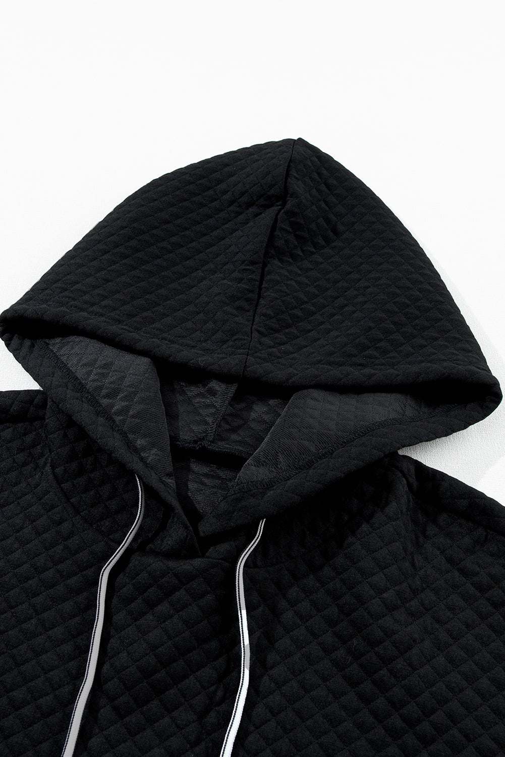 Black Drawstring Kangaroo Pocket Quilted Hooded Dress