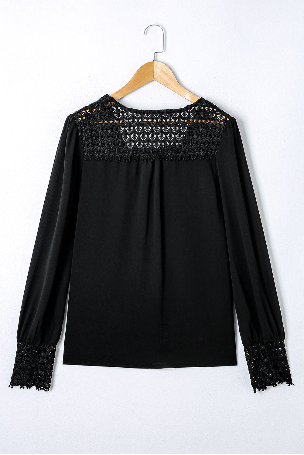 Black Crochet Lace Splice Buttoned Shirt