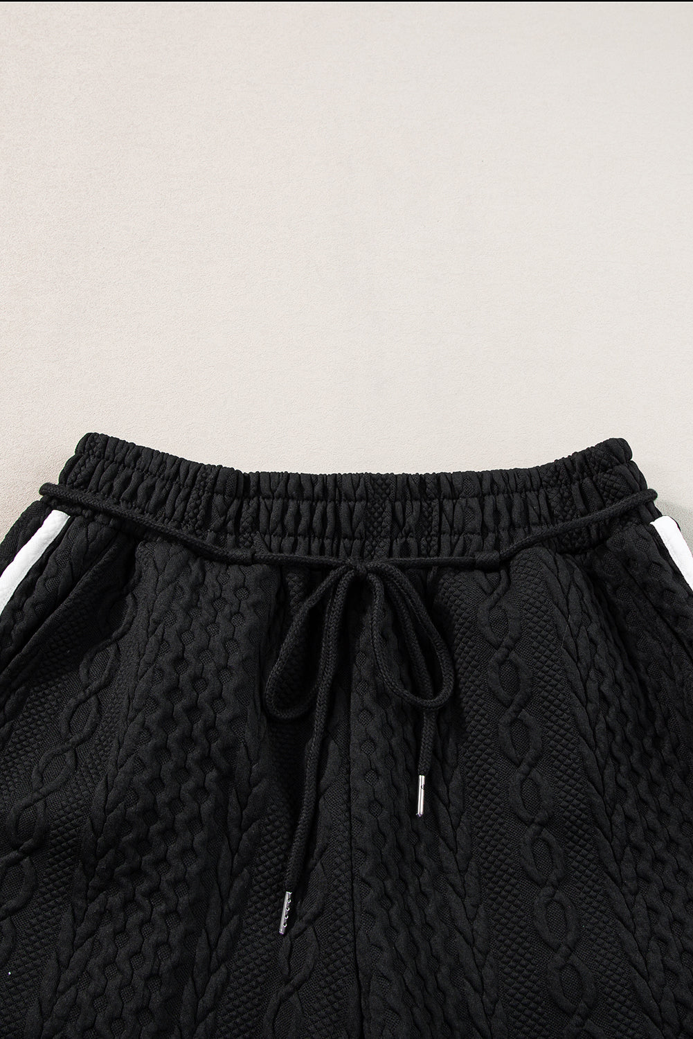 Pink Contrast Trim Cable Textured Shorts Set