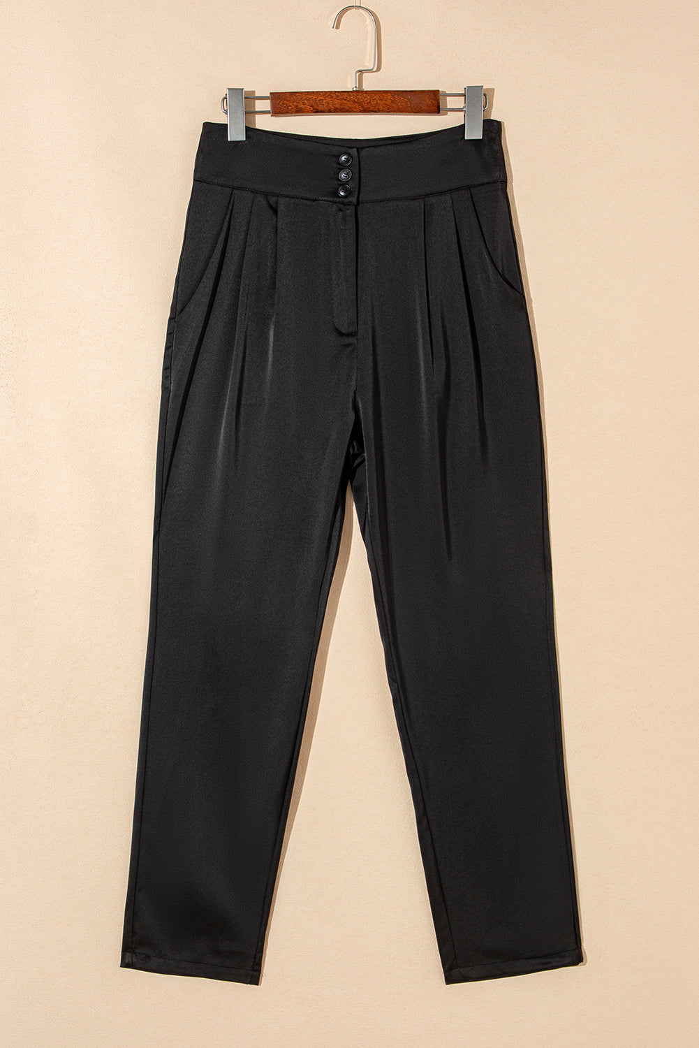 Black Button High Waist Tapered Pants