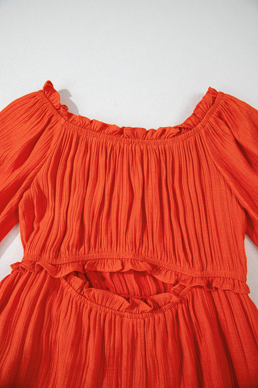 Orange Off Shoulder Balloon Sleeve Cutout Ruffled Maxi Dress