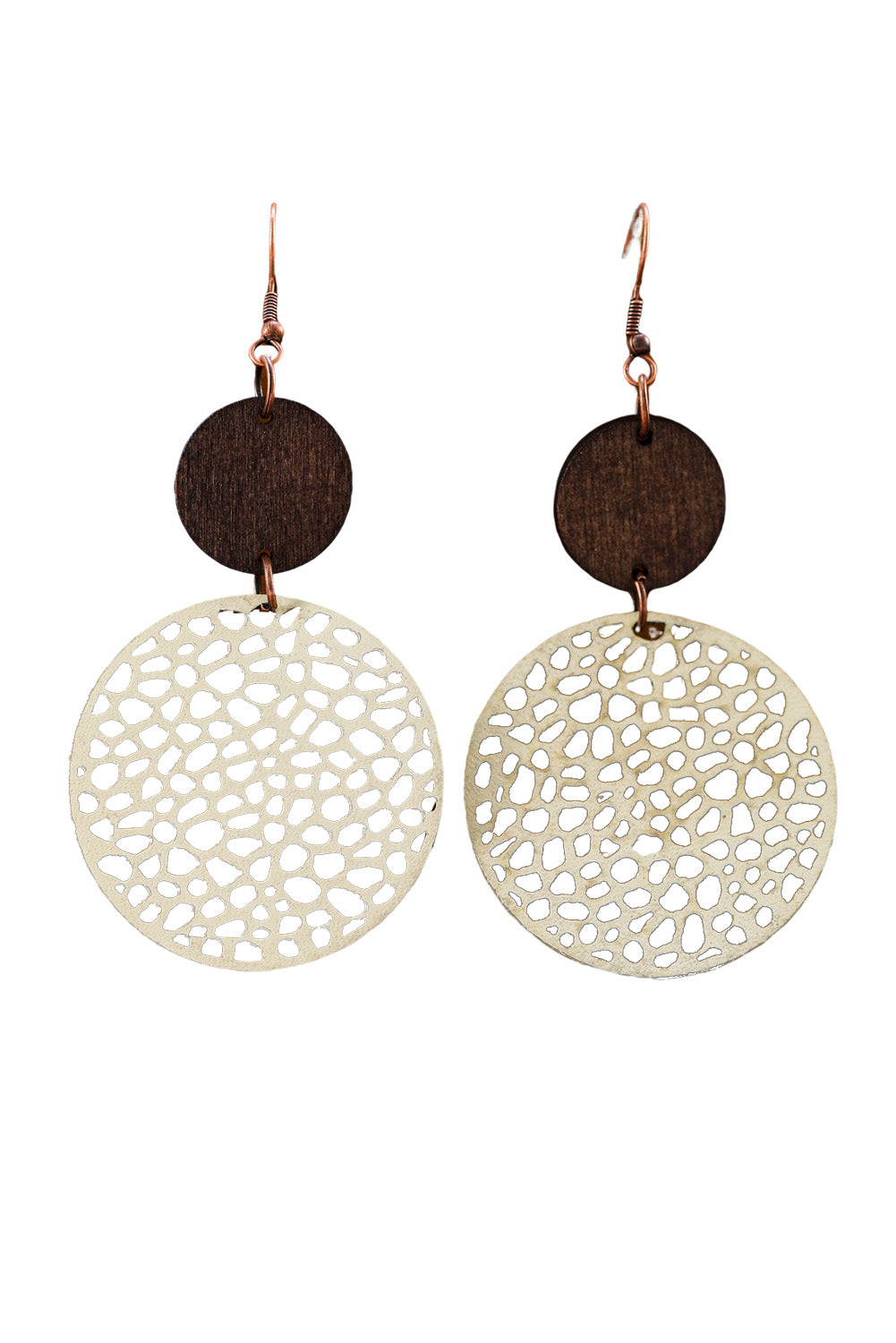 Black Hollow Out Wooden Round Drop Earrings