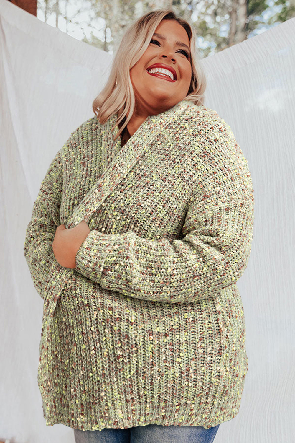 Chicory Coffee Open Front Knit Plus Size Cozy Cardigan