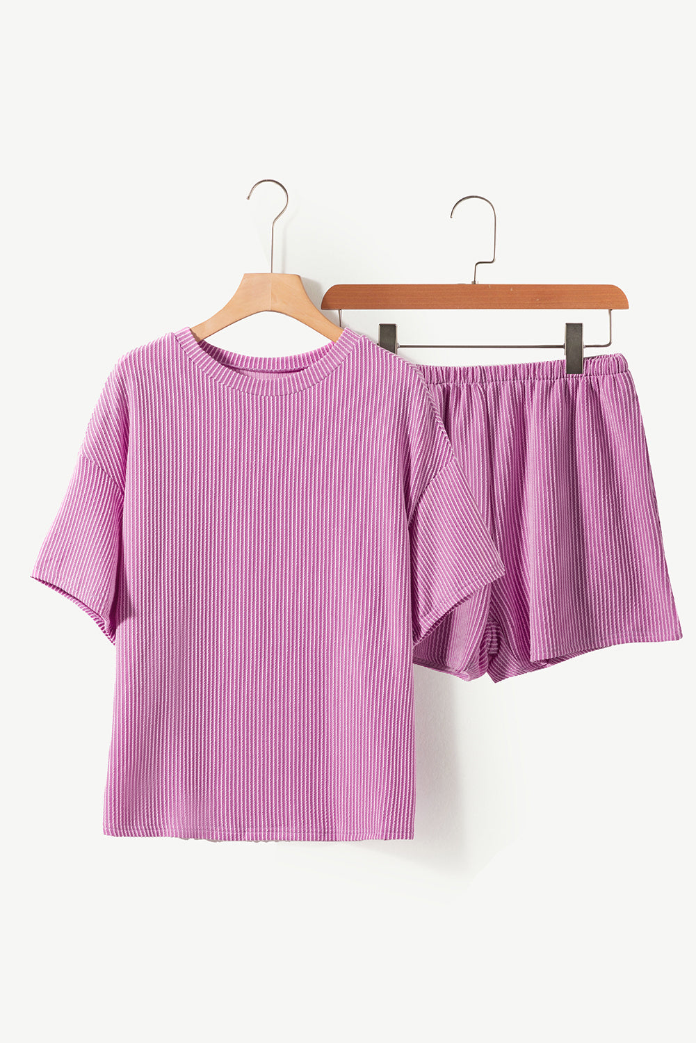 Phalaenopsis Ribbed Textured Knit Loose Fit Tee and Shorts Set