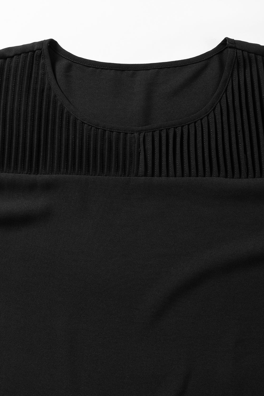 Black Roll Up Sleeve Stitching Detail Blouse