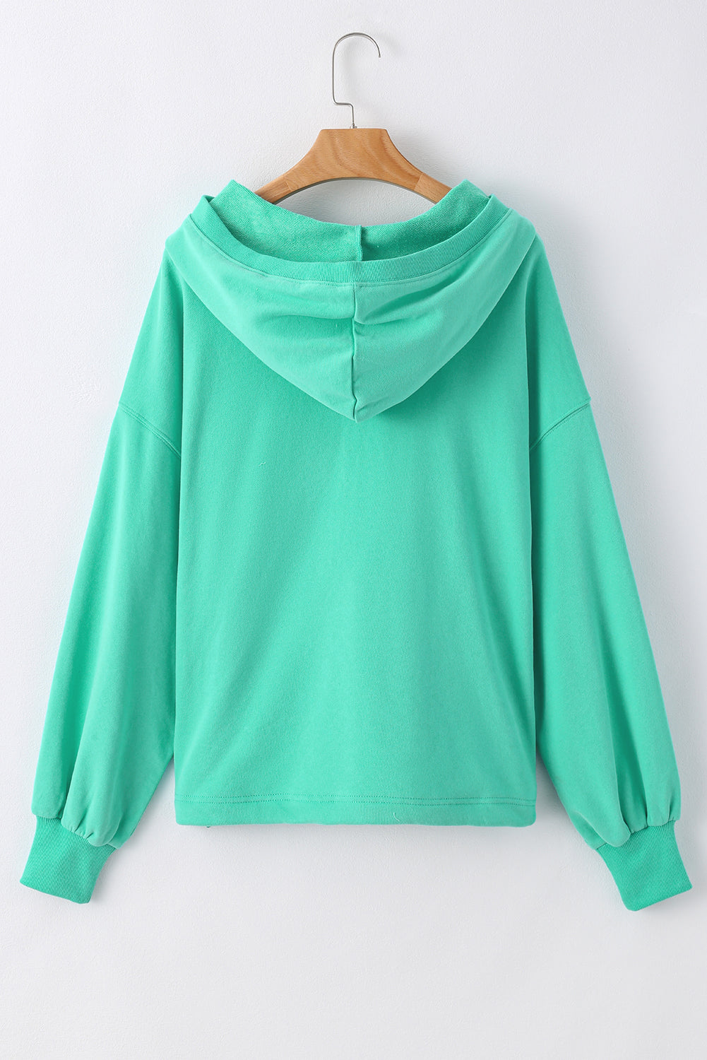 Smoke Green Solid Kangaroo Pocket Half Zipper Oversized Hoodie