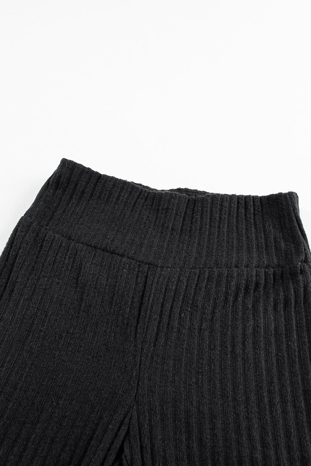 Dark Grey Wide Waistband Ribbed Textured Knit Leggings