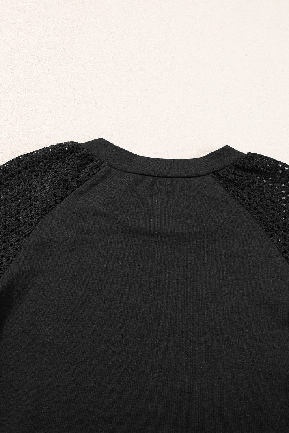 Black Pointelle Lace Half Sleeve Crew Neck Tee