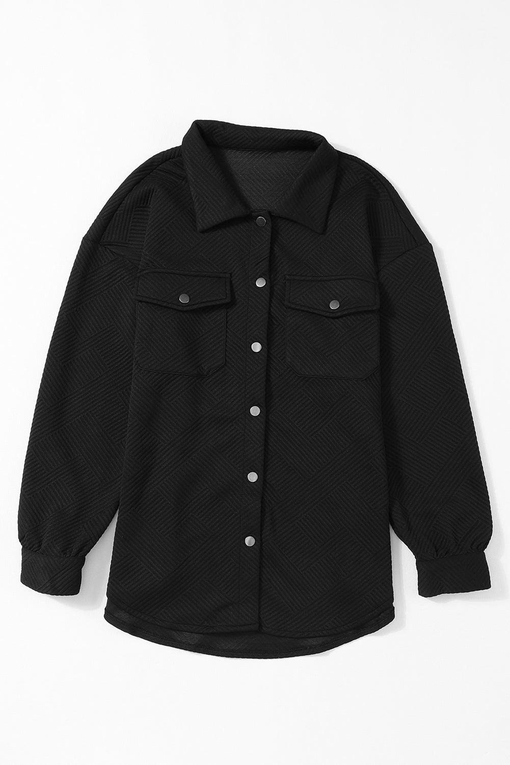 Solid Textured Flap Pocket Buttoned Shacket