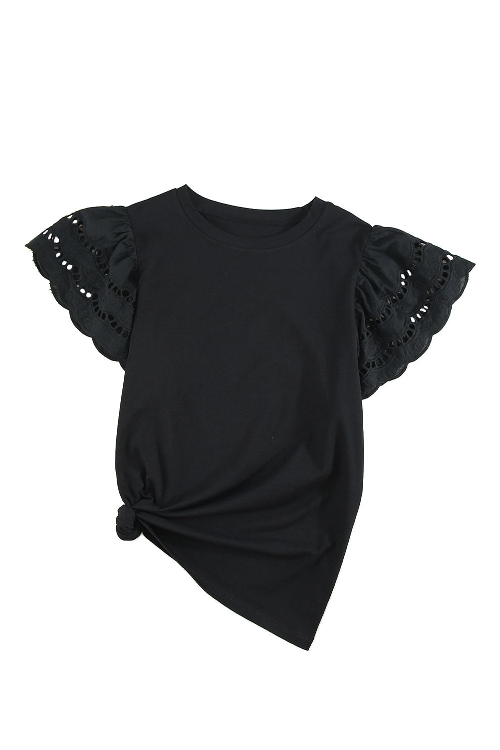 White Hollow Out Ruffle Sleeve T-shirt