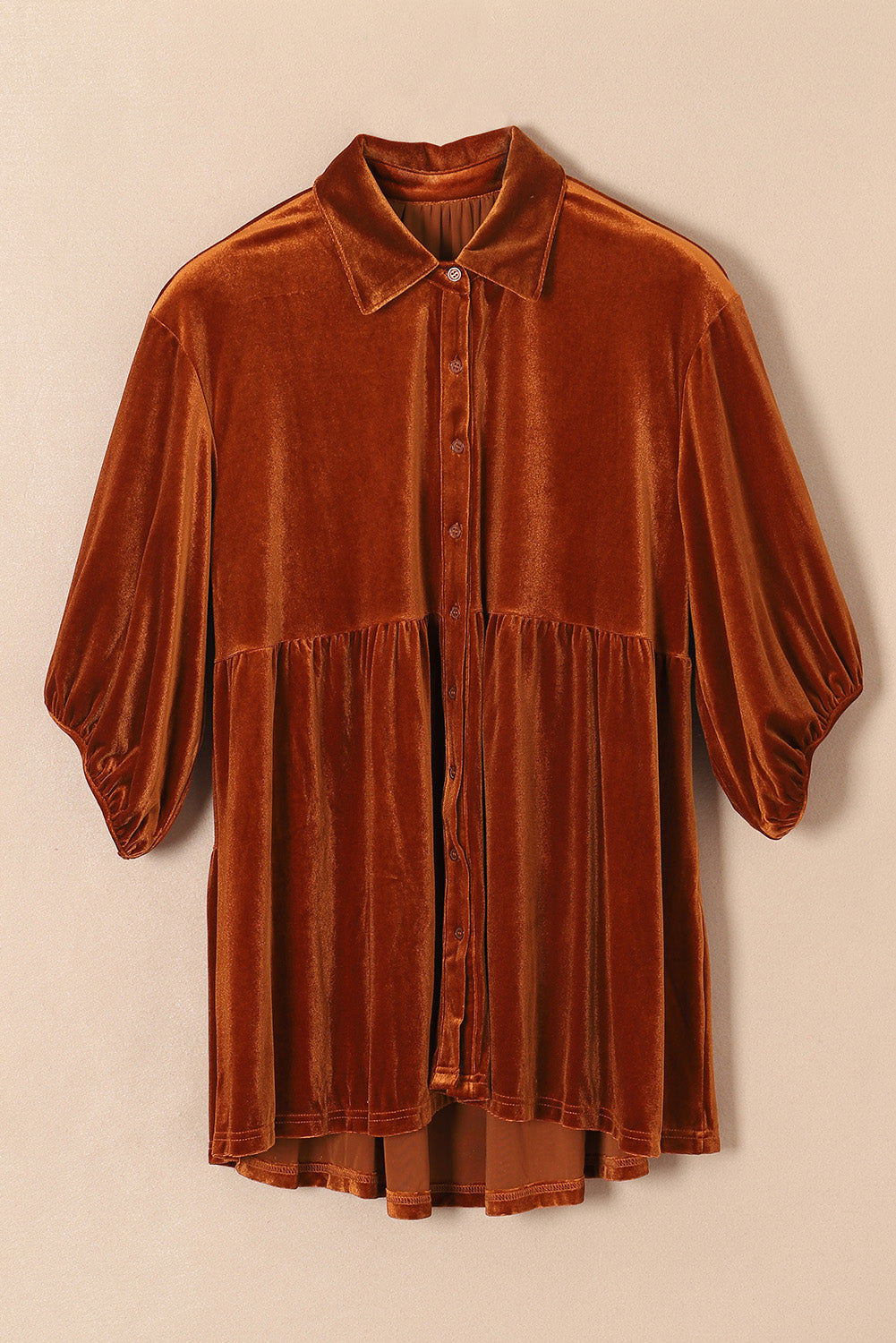 Pitaya Pink 3/4 Sleeve Tunic Babydoll Velvet Shirt