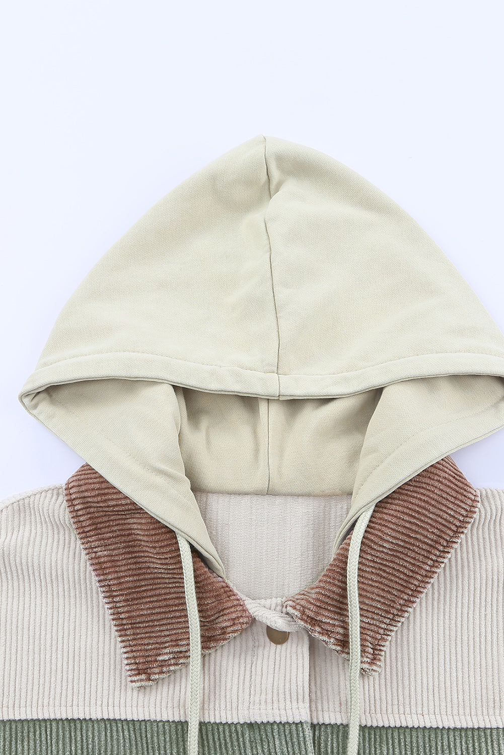 Khaki Patchwork Hooded Corduroy Shacket