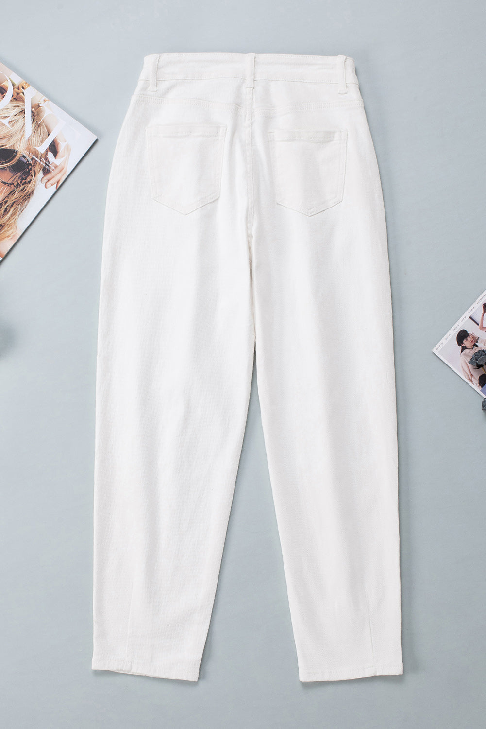 White Solid High Waist Casual Pants