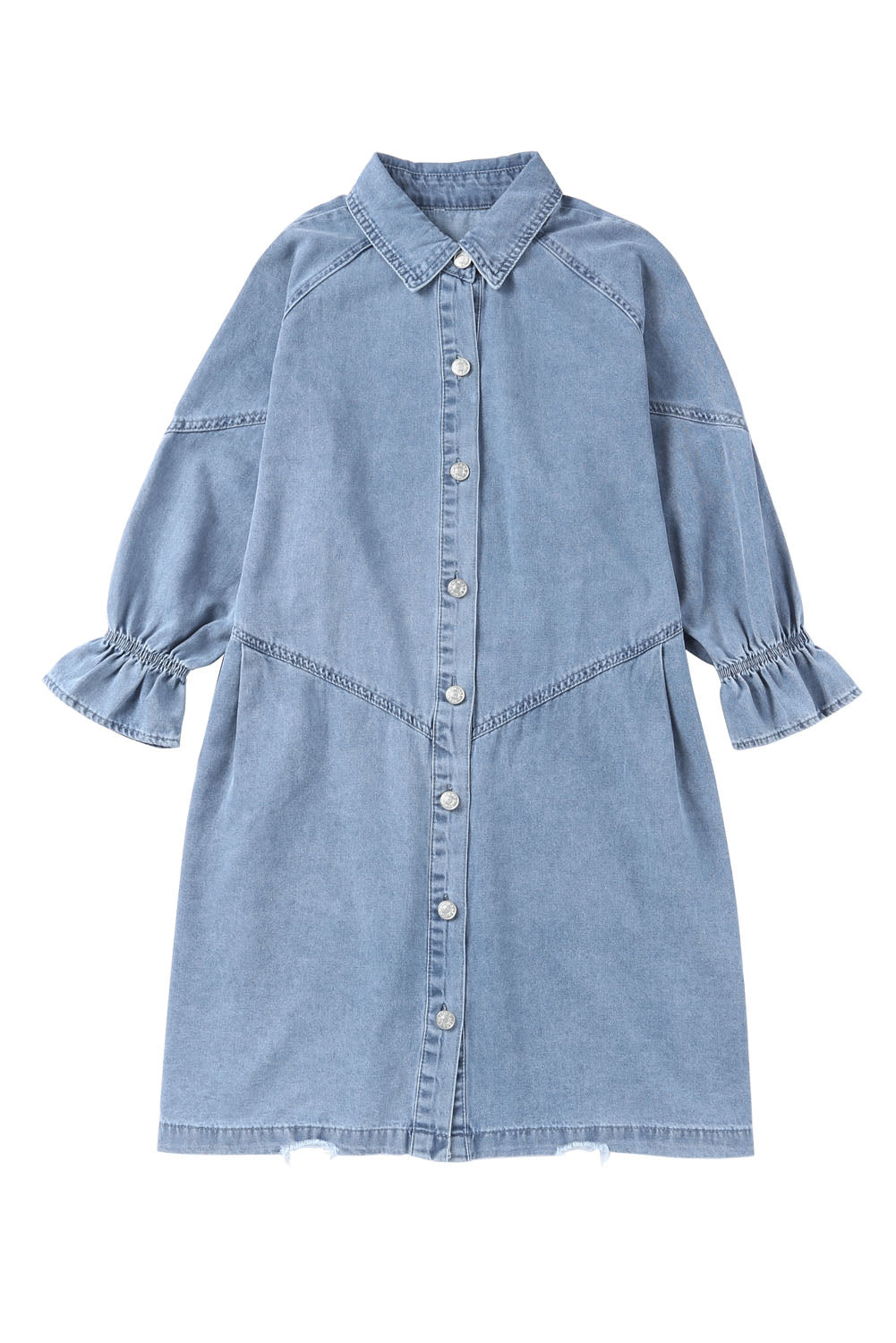 Gray Buttoned Long Sleeve Denim Mini Dress