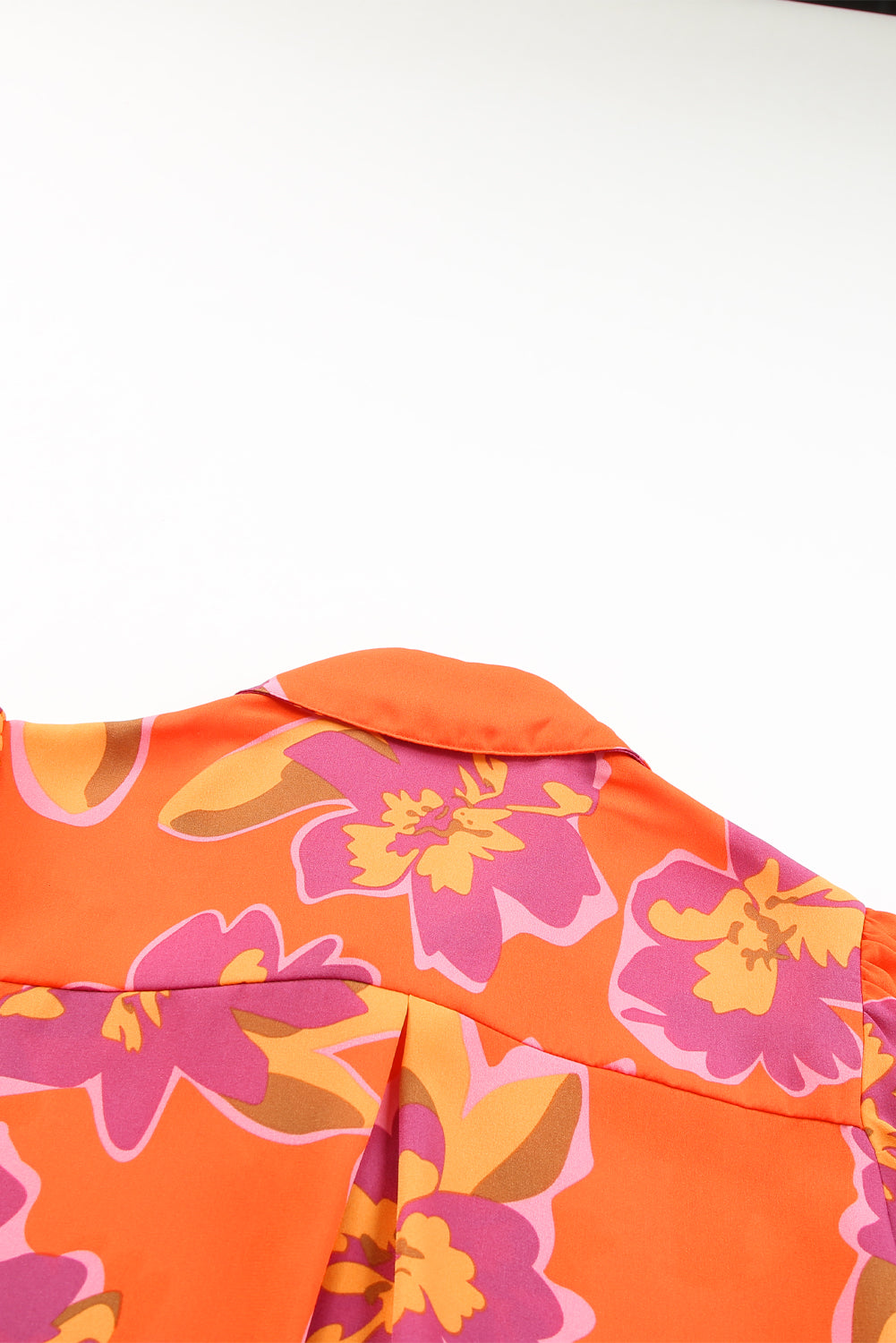Fiery Red Floral Print Lantern Sleeve Shirt