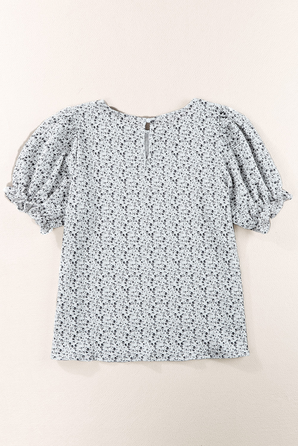 Sky Blue Floral Smocked Puff Sleeve Blouse