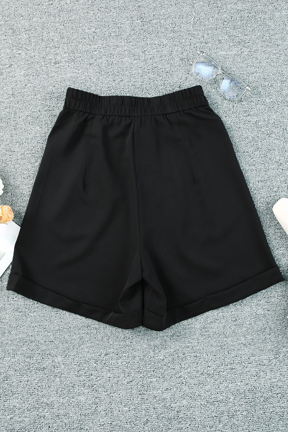 Black Casual Pocketed High Waist Bermuda Shorts