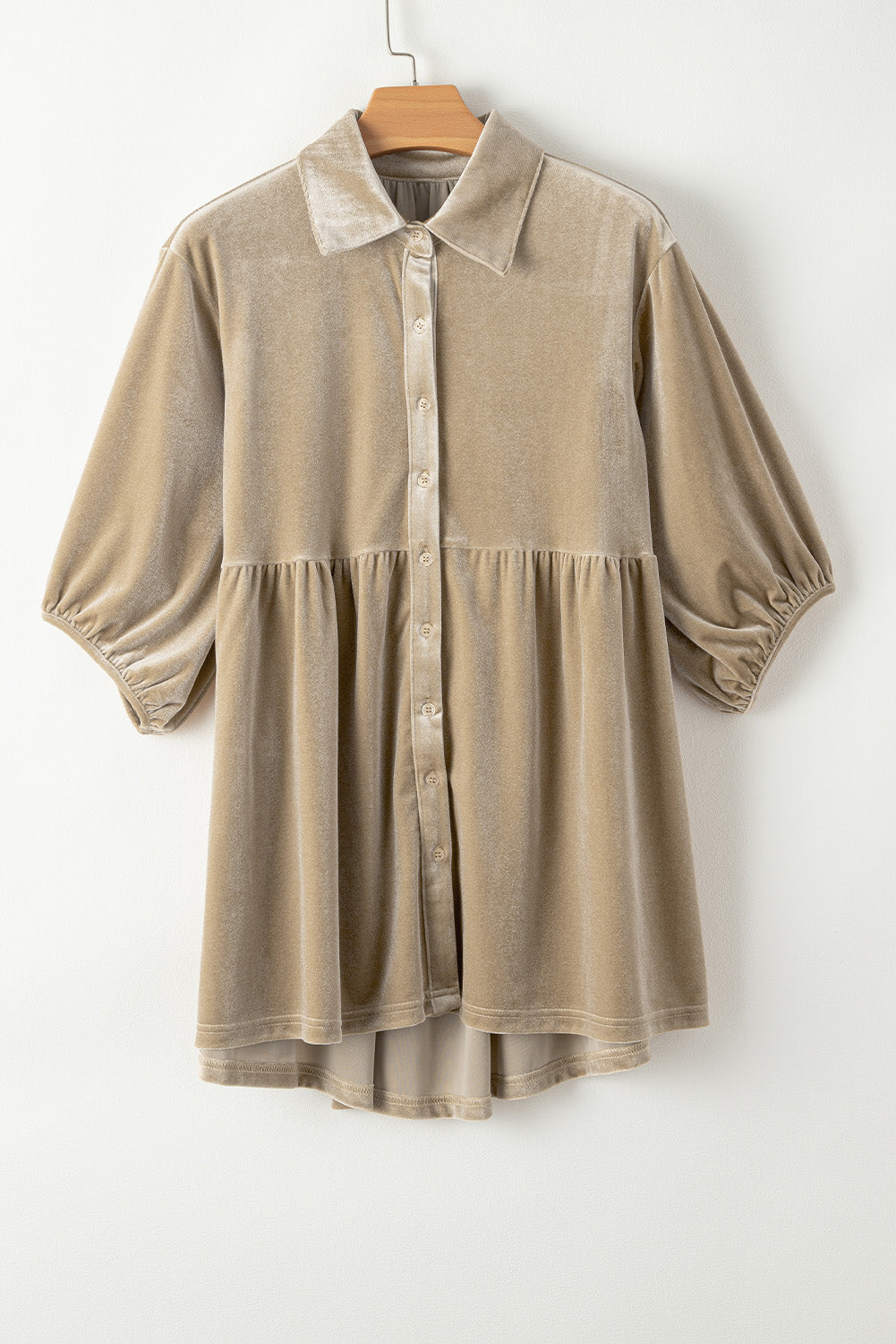 Pitaya Pink 3/4 Sleeve Tunic Babydoll Velvet Shirt