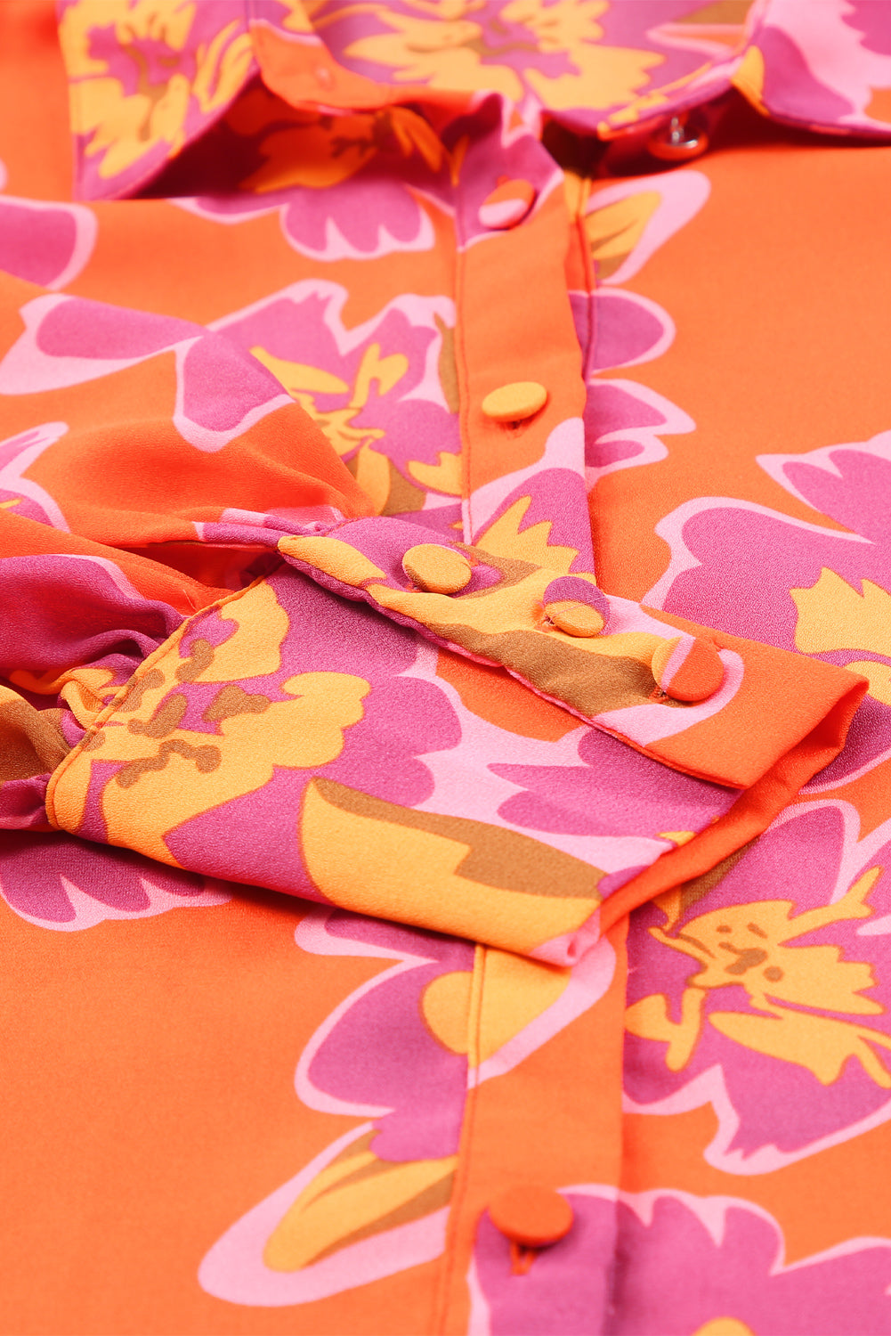 Fiery Red Floral Print Lantern Sleeve Shirt