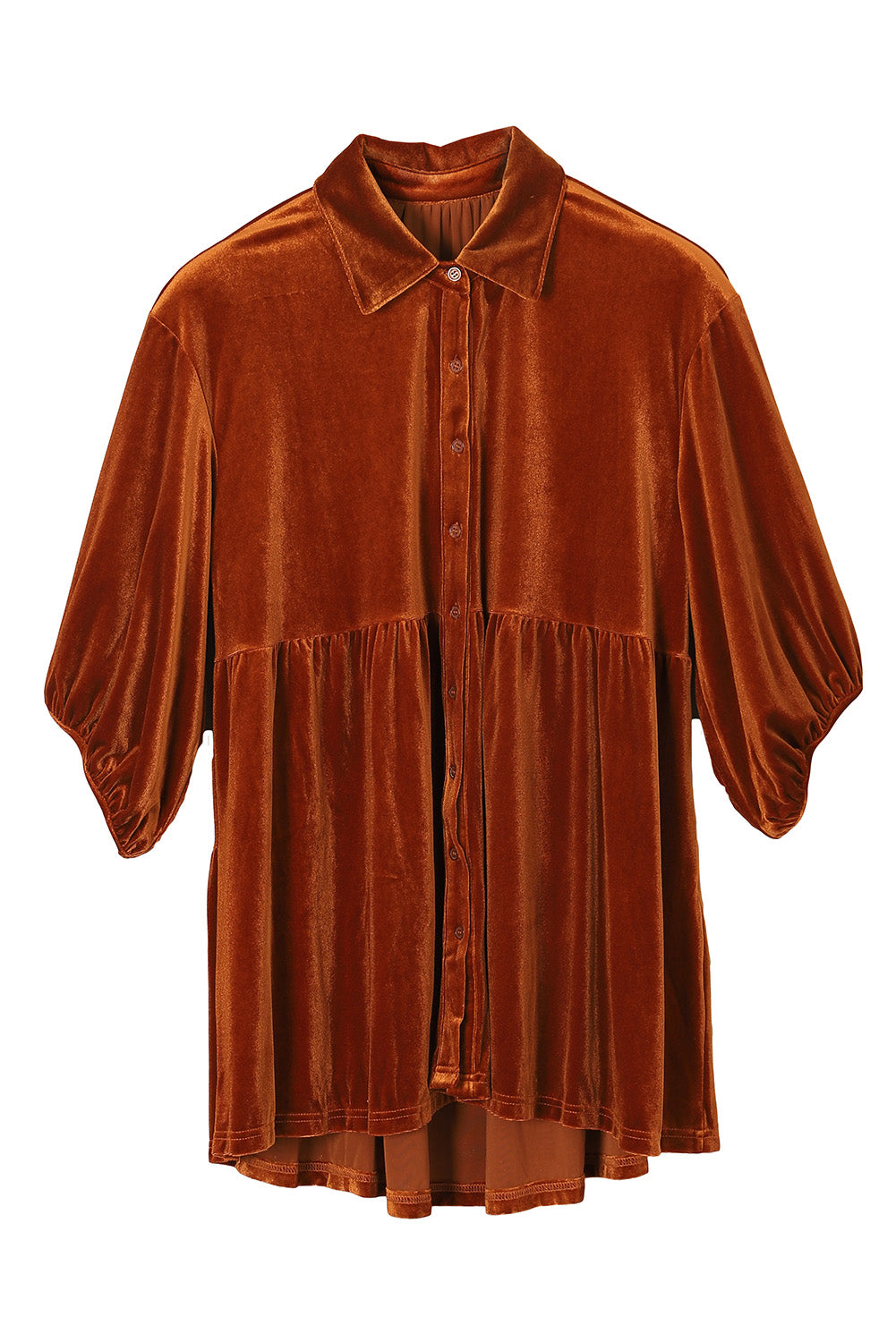 Pitaya Pink 3/4 Sleeve Tunic Babydoll Velvet Shirt