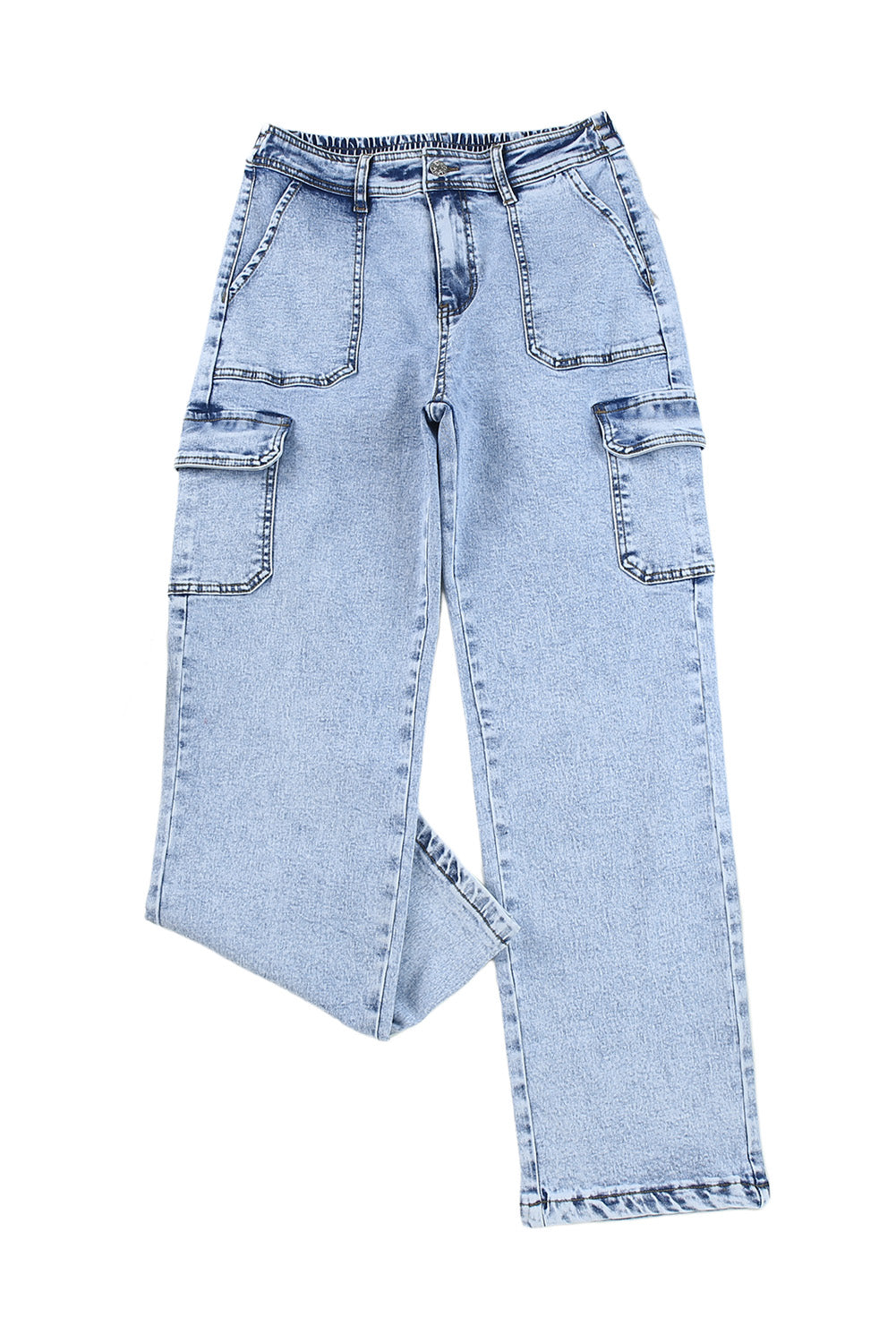 Sky Blue High Waist Wide Leg Cargo Jeans