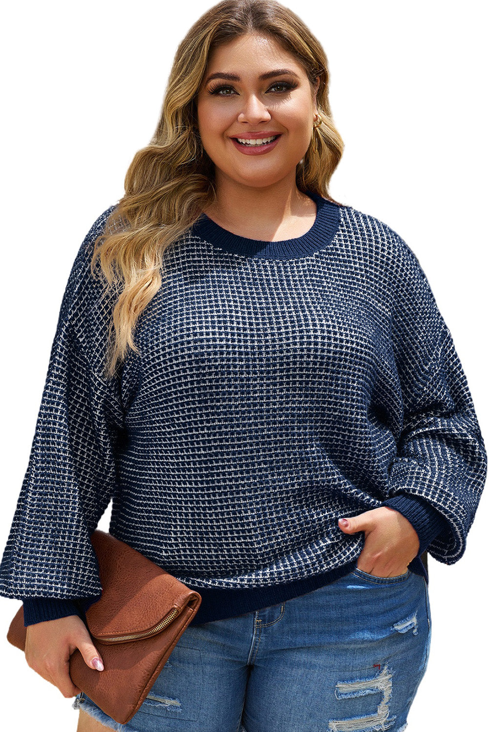 Black Heathered Knit Plus Size Drop Shoulder Sweater