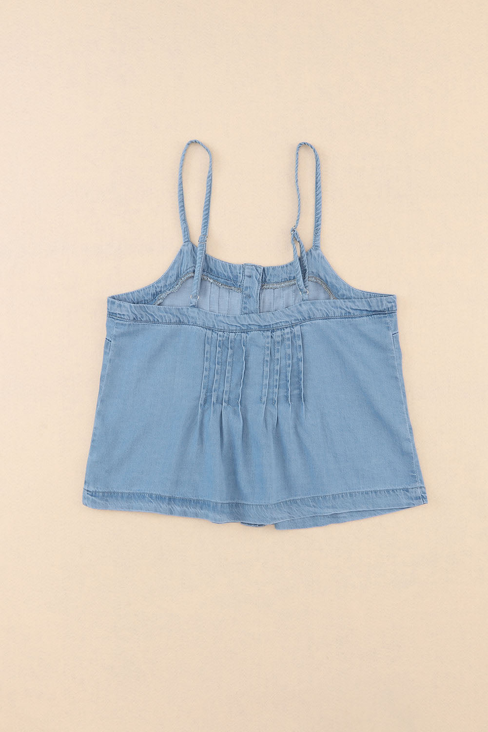 Sky Blue Pleated Buttons Denim Tank Top