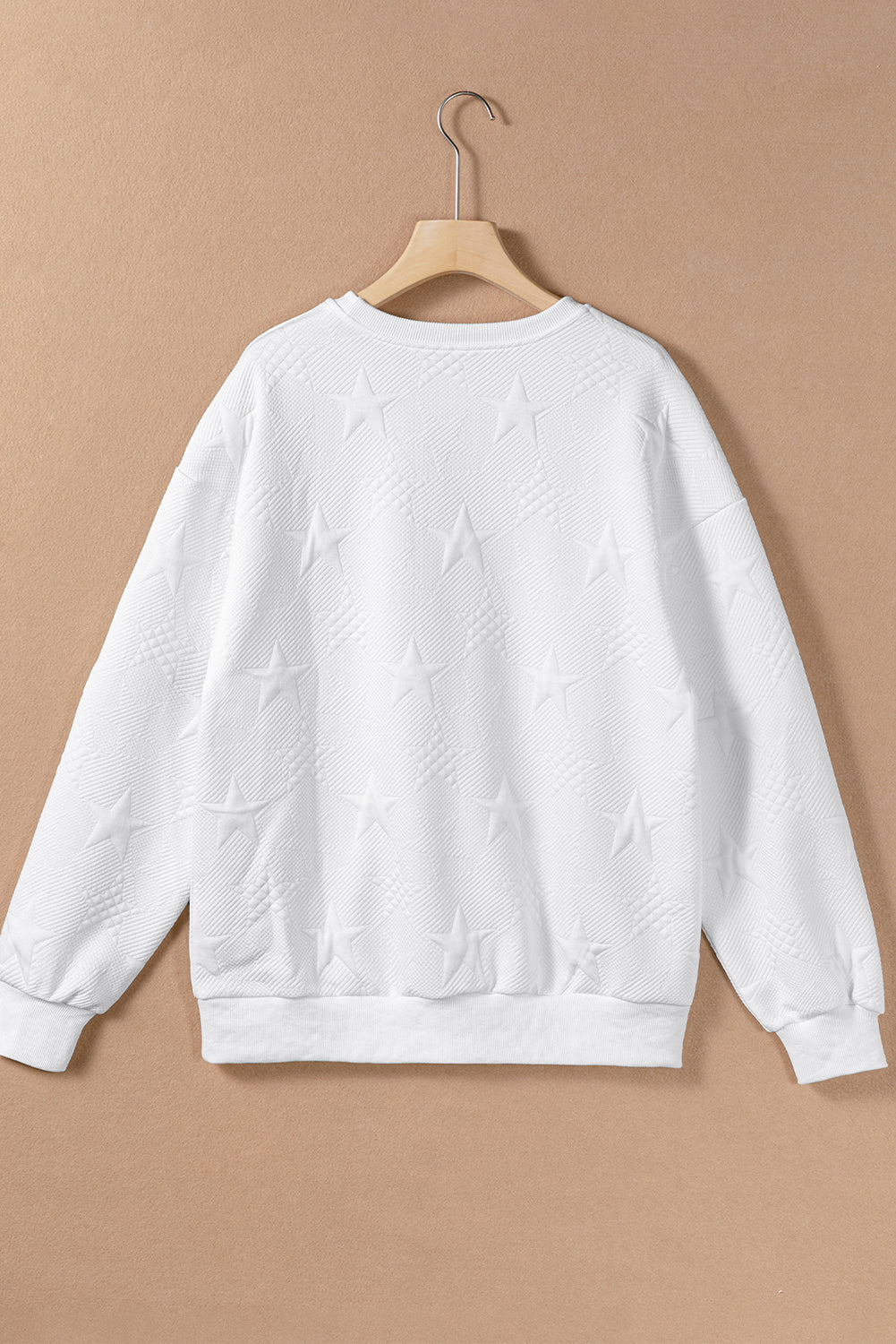 Peach Blossom Star Embossed Textured Drop Shoulder Sweatshirt