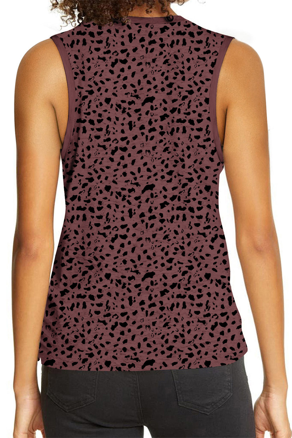 Black Leopard Print Round Neck Tank Top