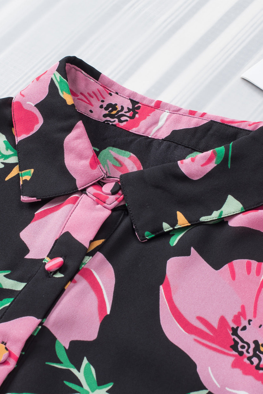 Fiery Red Floral Print Lantern Sleeve Shirt