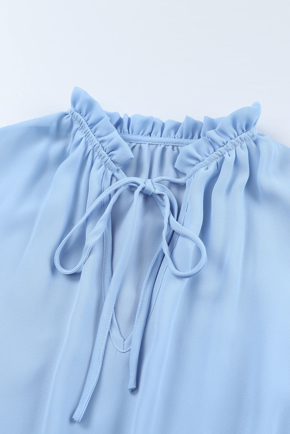 Light Blue V Neck Long Sleeve Ruffle Tiered Mini Dress