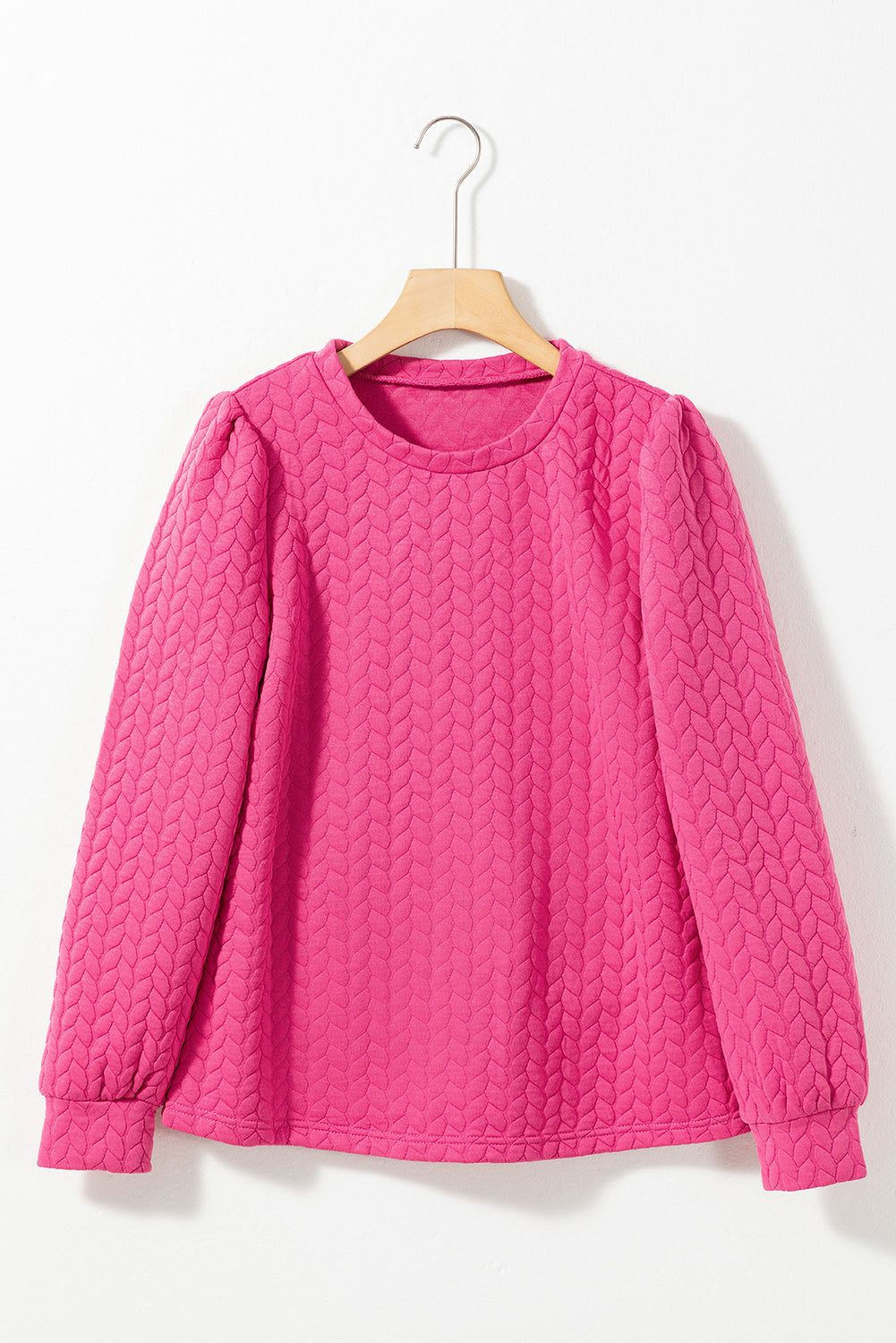 Light Pink Cable Textured Puff Sleeve Sweatshirt