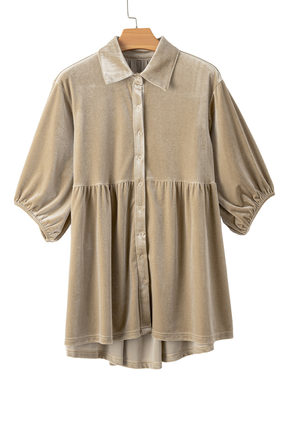 Pitaya Pink 3/4 Sleeve Tunic Babydoll Velvet Shirt