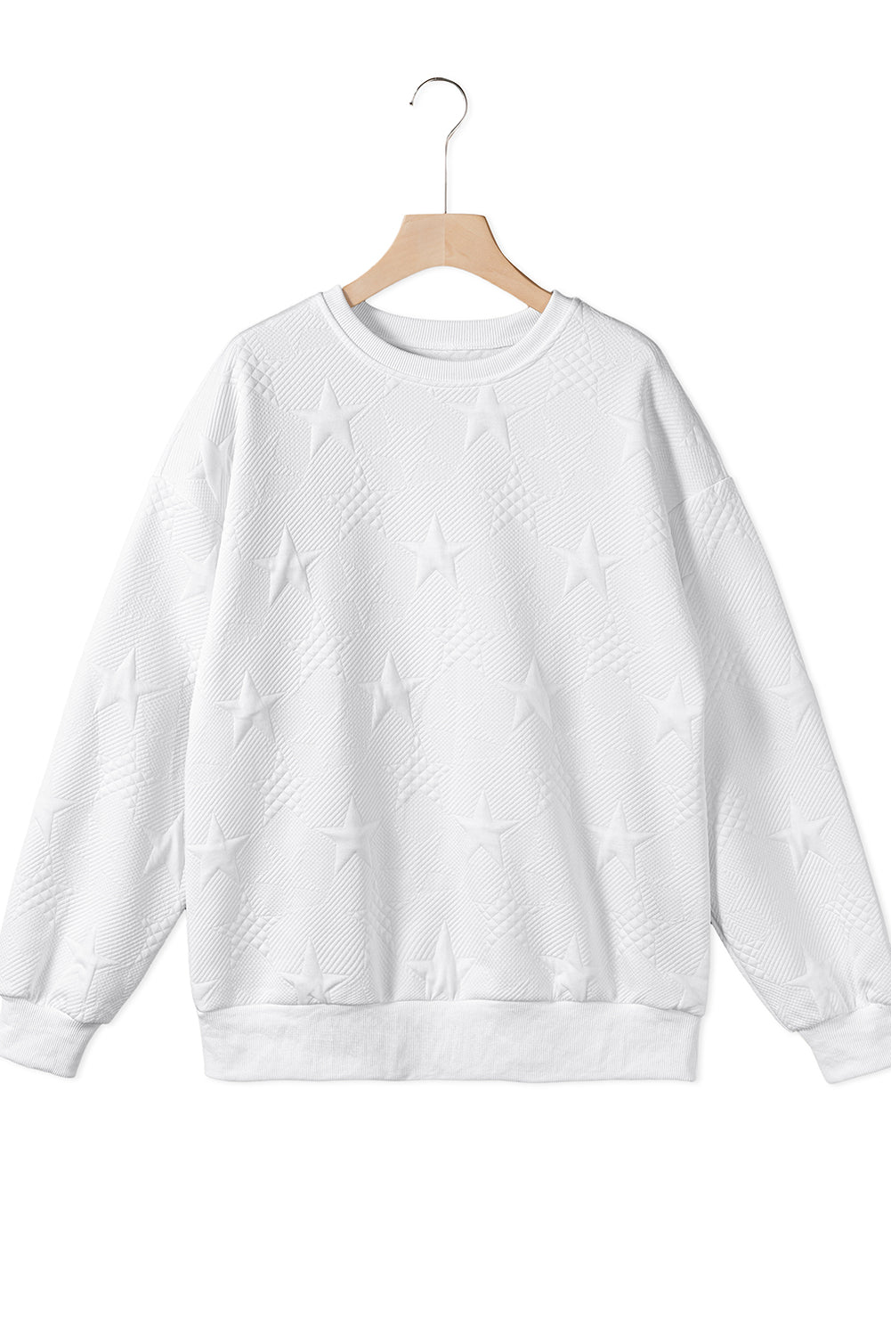 Peach Blossom Star Embossed Textured Drop Shoulder Sweatshirt