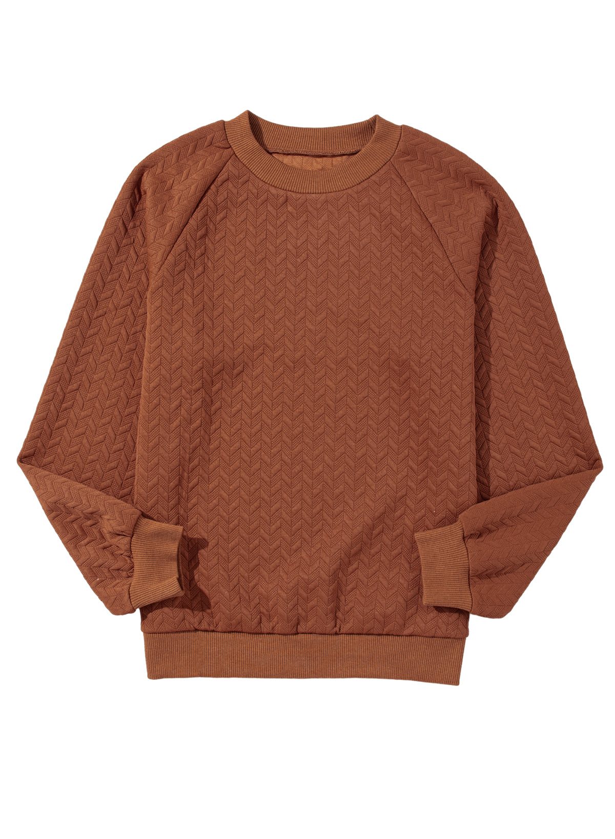 Beige Solid Textured Raglan Sleeve Pullover Sweatshirt