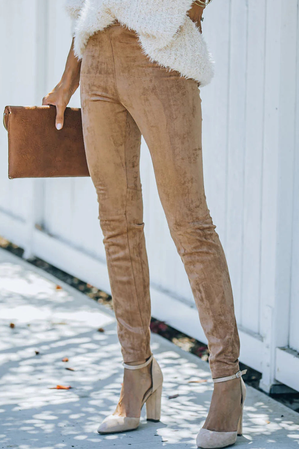 Camel Plus Size High Rise Faux Suede Skinny Pants