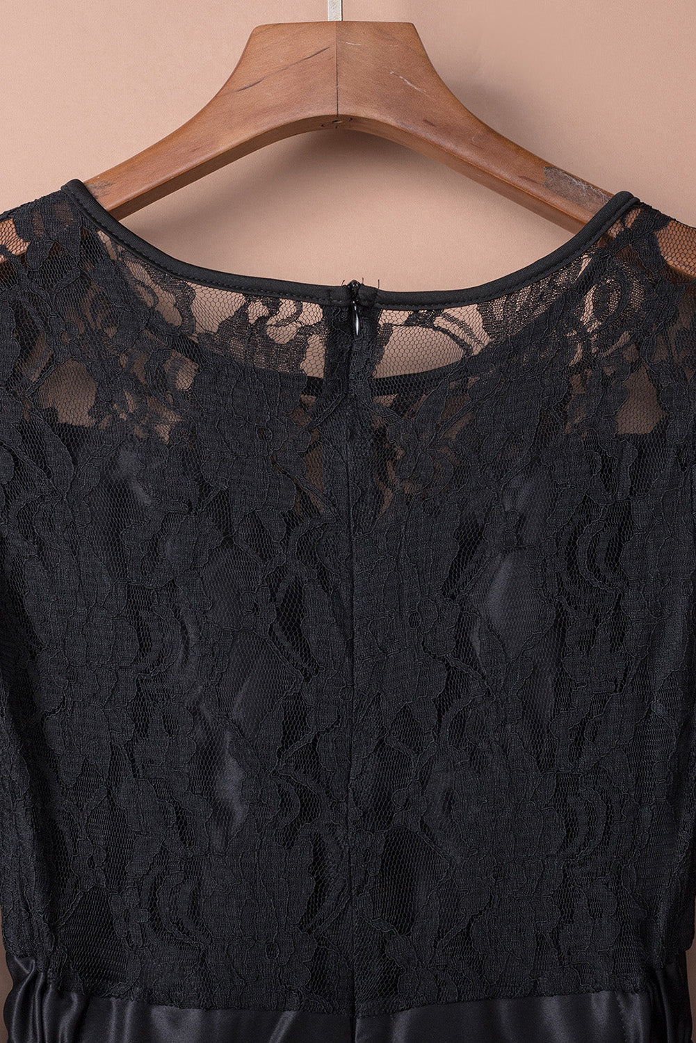 Black Long Sleeve Lace High Low Satin Dress