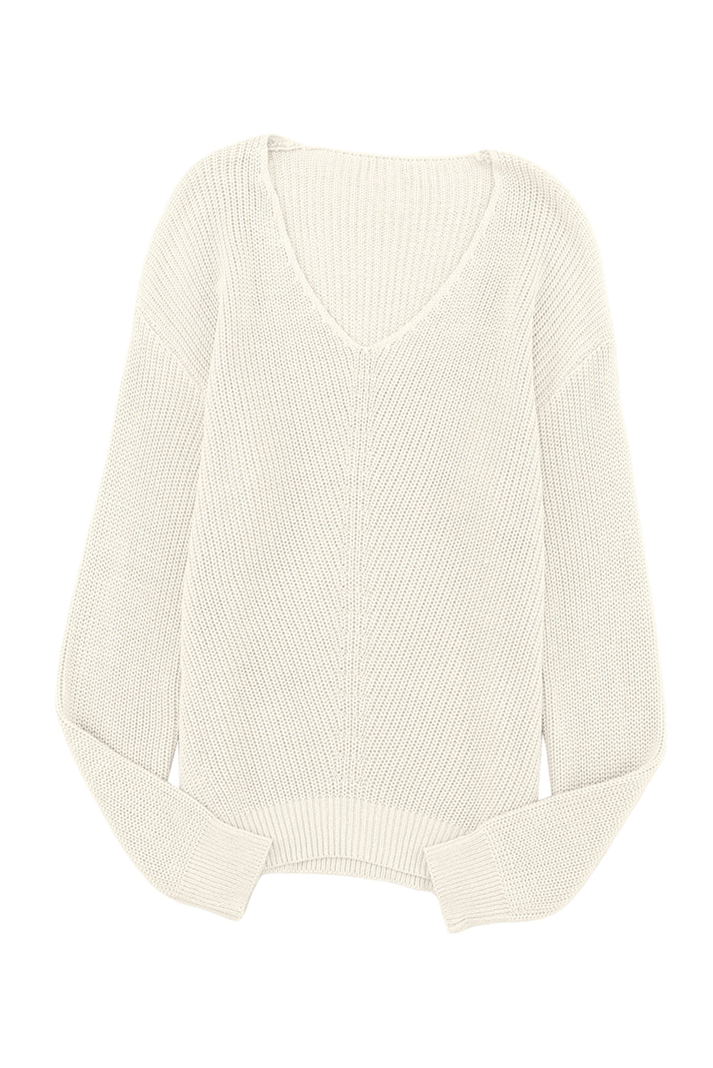 Pink Ribbed Knit V Neck Sweater