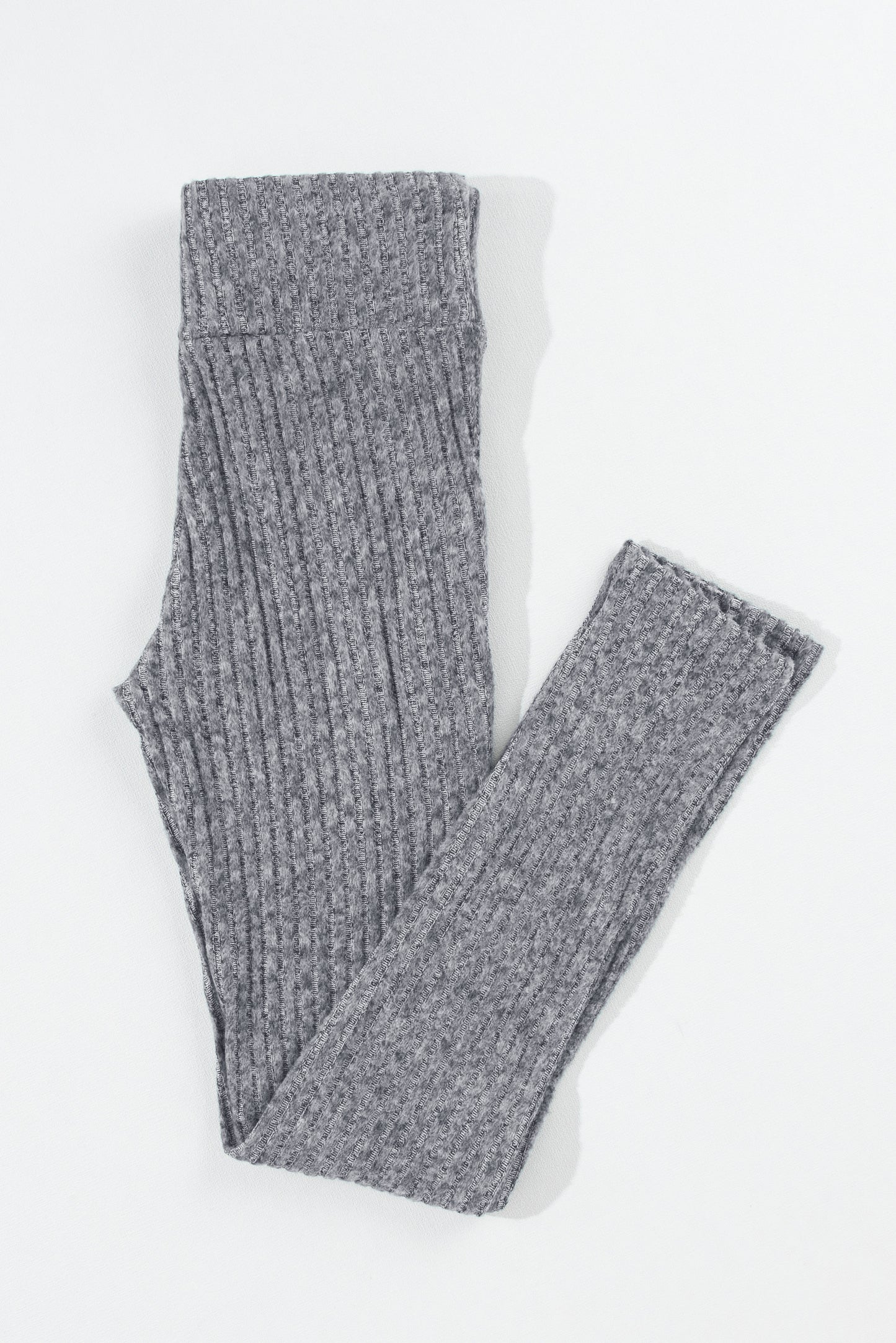 Dark Grey Wide Waistband Ribbed Textured Knit Leggings