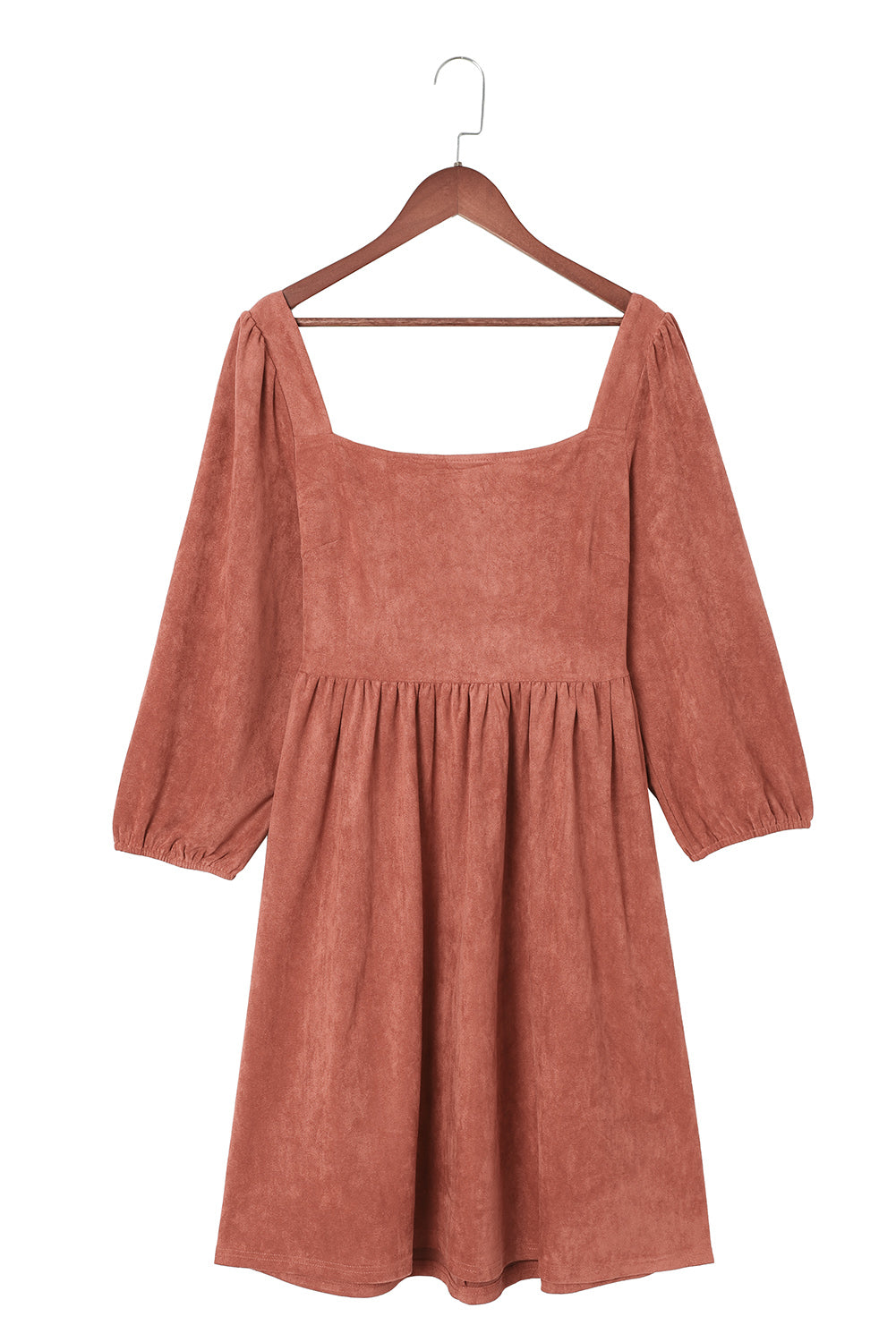 Suede Square Neck Puff Sleeve Dress