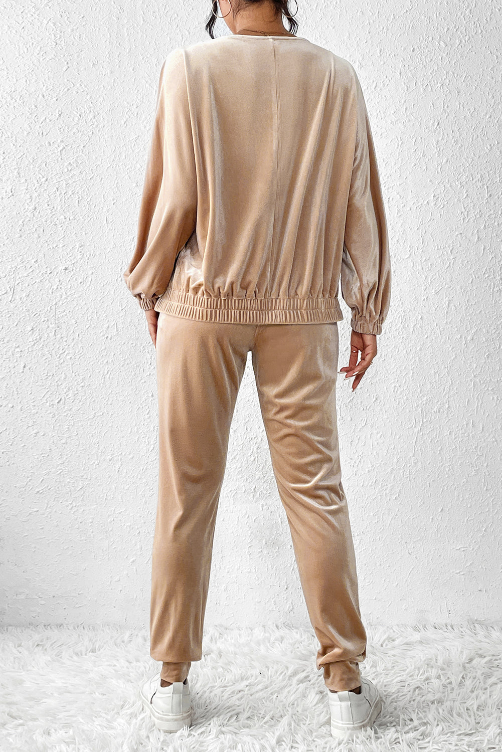 Parchment Velvet Zipped Top and Joggers Two Piece Set