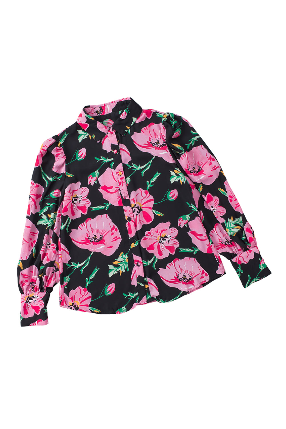 Fiery Red Floral Print Lantern Sleeve Shirt