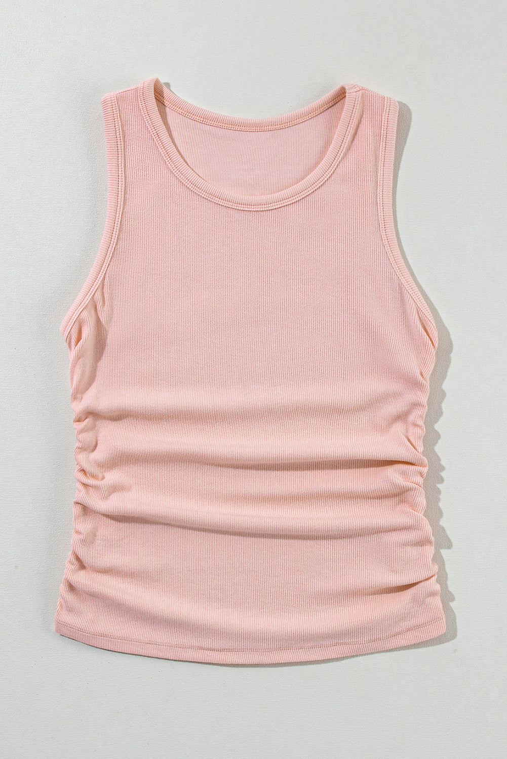 Apricot Plain Ruched Side Slim Tank Top