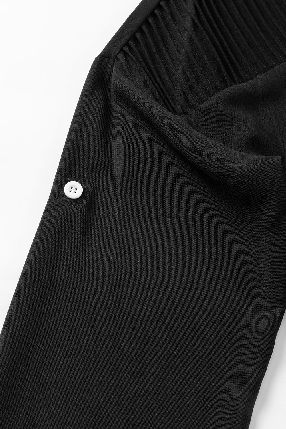 Black Roll Up Sleeve Stitching Detail Blouse