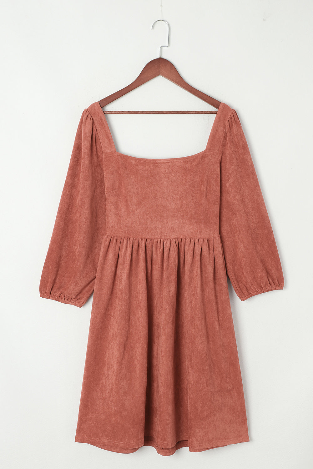 Suede Square Neck Puff Sleeve Dress