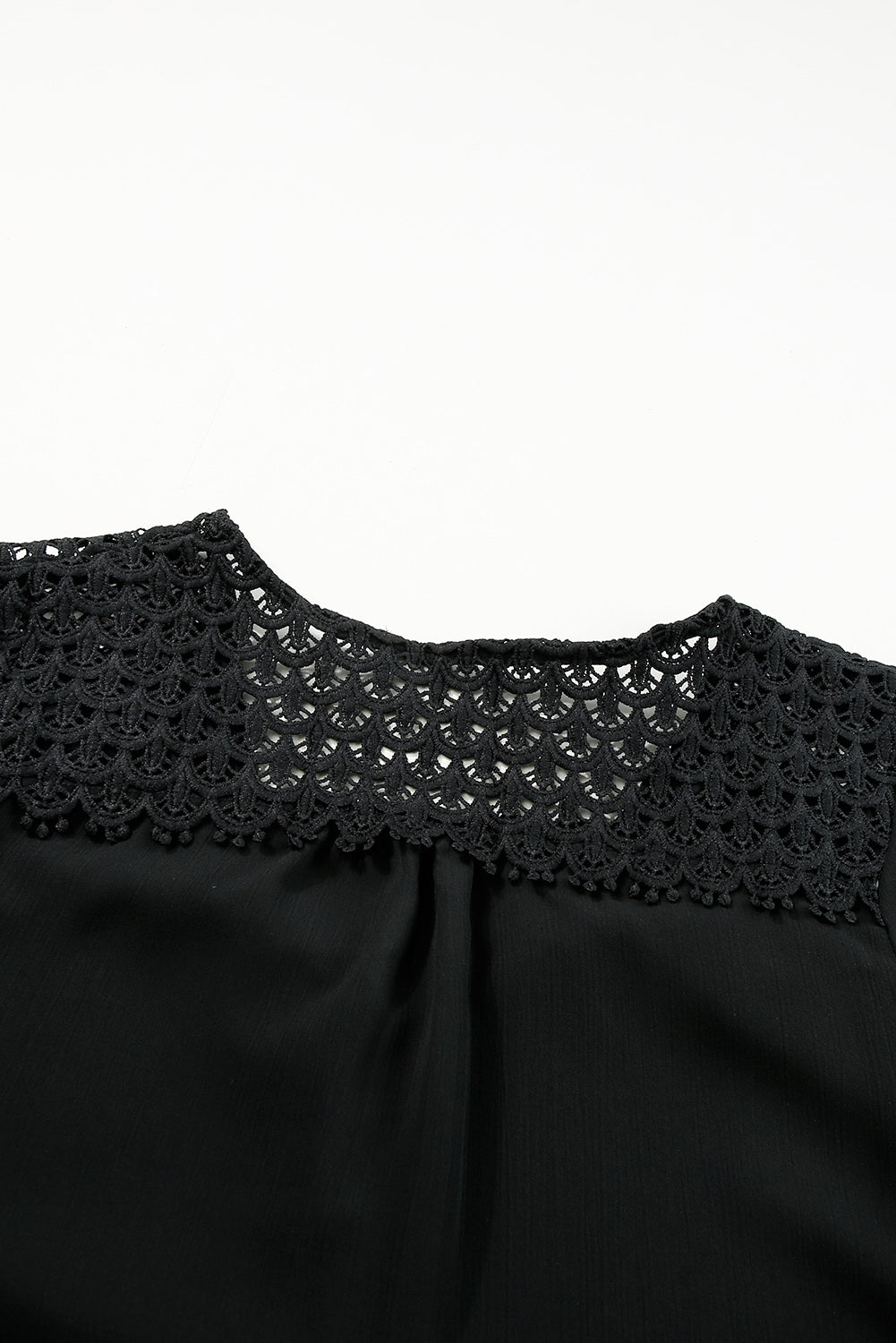 Black Crochet Lace Splice Buttoned Shirt